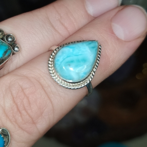 Size 8 Sterling Silver Larimar Ring - Picture 2 of 5